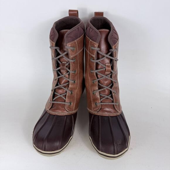 L.L. Bean Mid-Calf Duck Boots Women's 8.5 Brown Leather Lace-Up Insulated - Picture 4 of 10